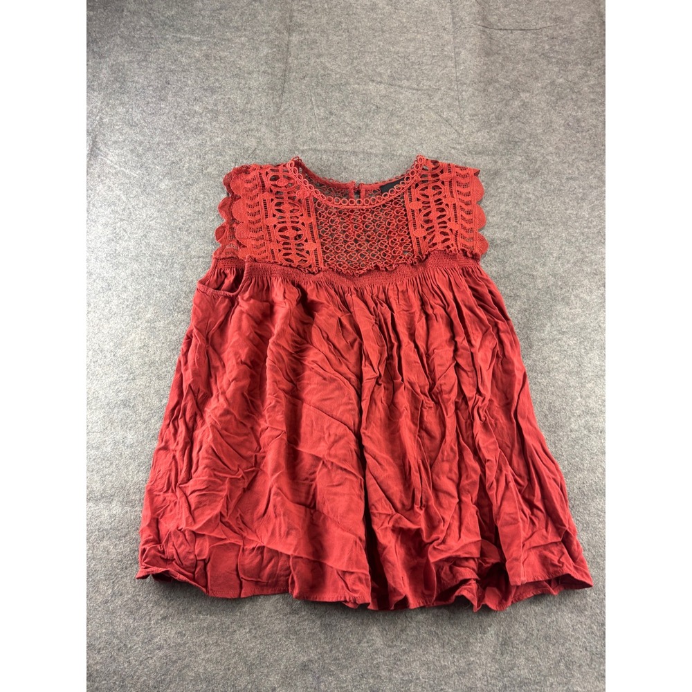 Rain Red Crochet Lace Yoke Sleeveless Babydoll Top Plus Size 2X Boho Coastal